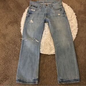 American Eagle 🦅 YELLOW STITCH Low rise bootcut selective dark dyed distressed